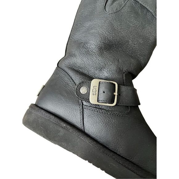 UGG Australia Women Sutter Black Leather Dual Buckle Moto Biker Boots size 6 - Picture 8 of 10